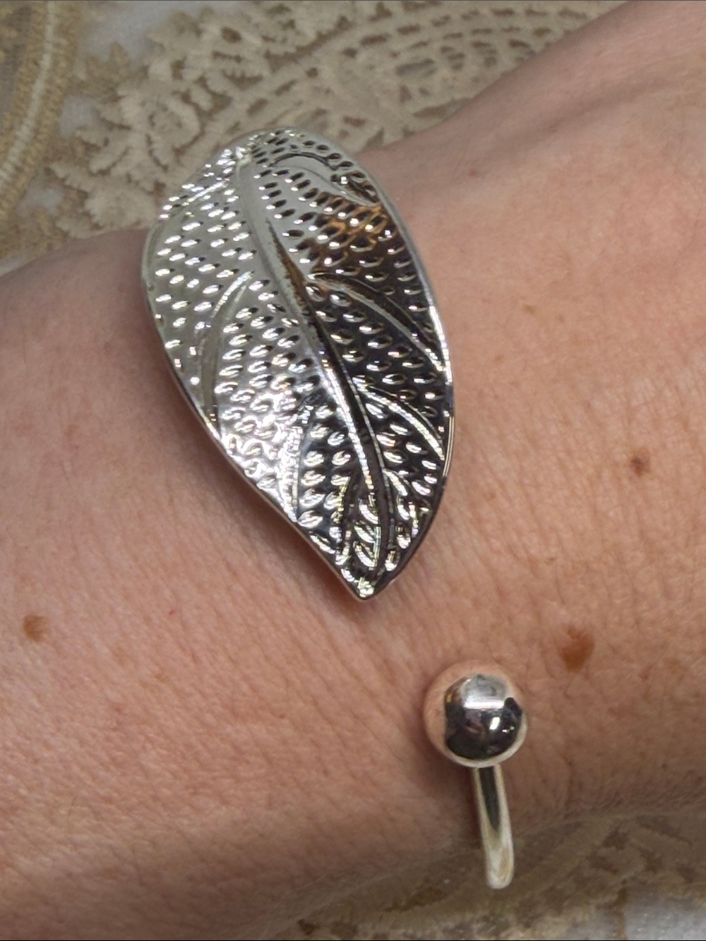 925 Sterling Silver Leaf Open Cuff Bracelet Adjustable Natural Vibe Statement - Picture 2 of 7